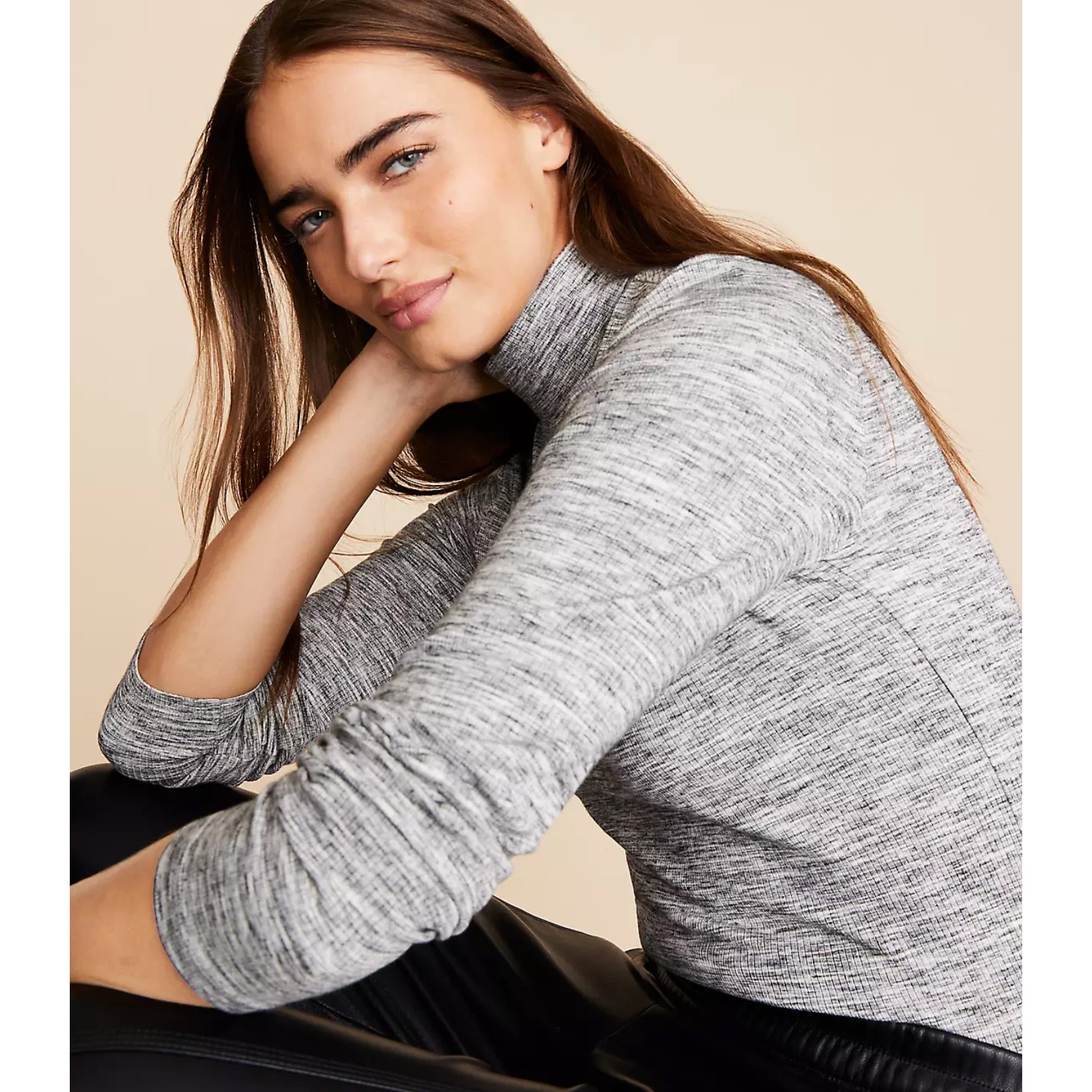 Lou & Grey Heathered Ribbed Turtleneck Top M Nwt Loft Gray Black Capsule